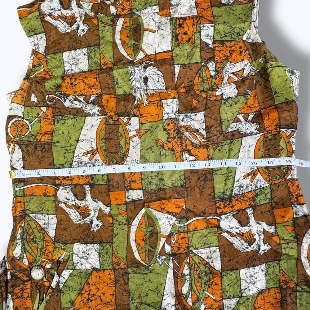 Vintage 60s 70s MCM Mod Patchwork Geometric Sleeveless Dress Union Made Size 16 - Picture 11 of 13
